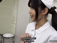 Dark-skinned-haired Japanese mind-blowing spear deep-deep-throating nurse with a very grubby mind about uniform,Shino Aoi moans in gusto as a rock rigid jizz-shotgun is put in her throat and luvs blow-job sex in the doctor's office.
